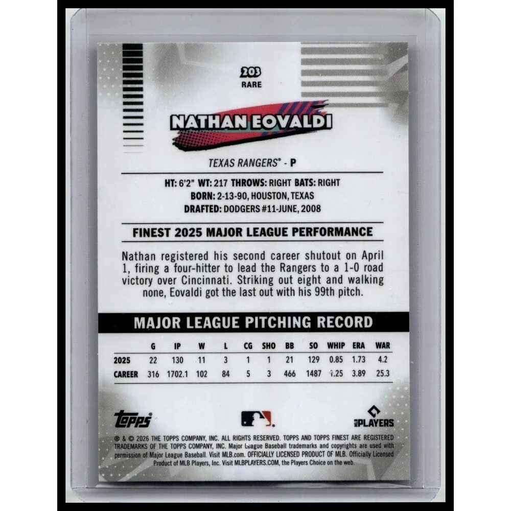 2026 Topps Finest Nathan Eovaldi #203 Rangers Rare